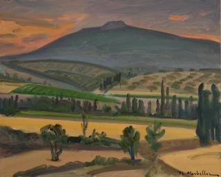 Landscape, Corinthian Dusk with Forms — Oil painting, Canvas, 40.00×50.00cm — Theodoros Markellos